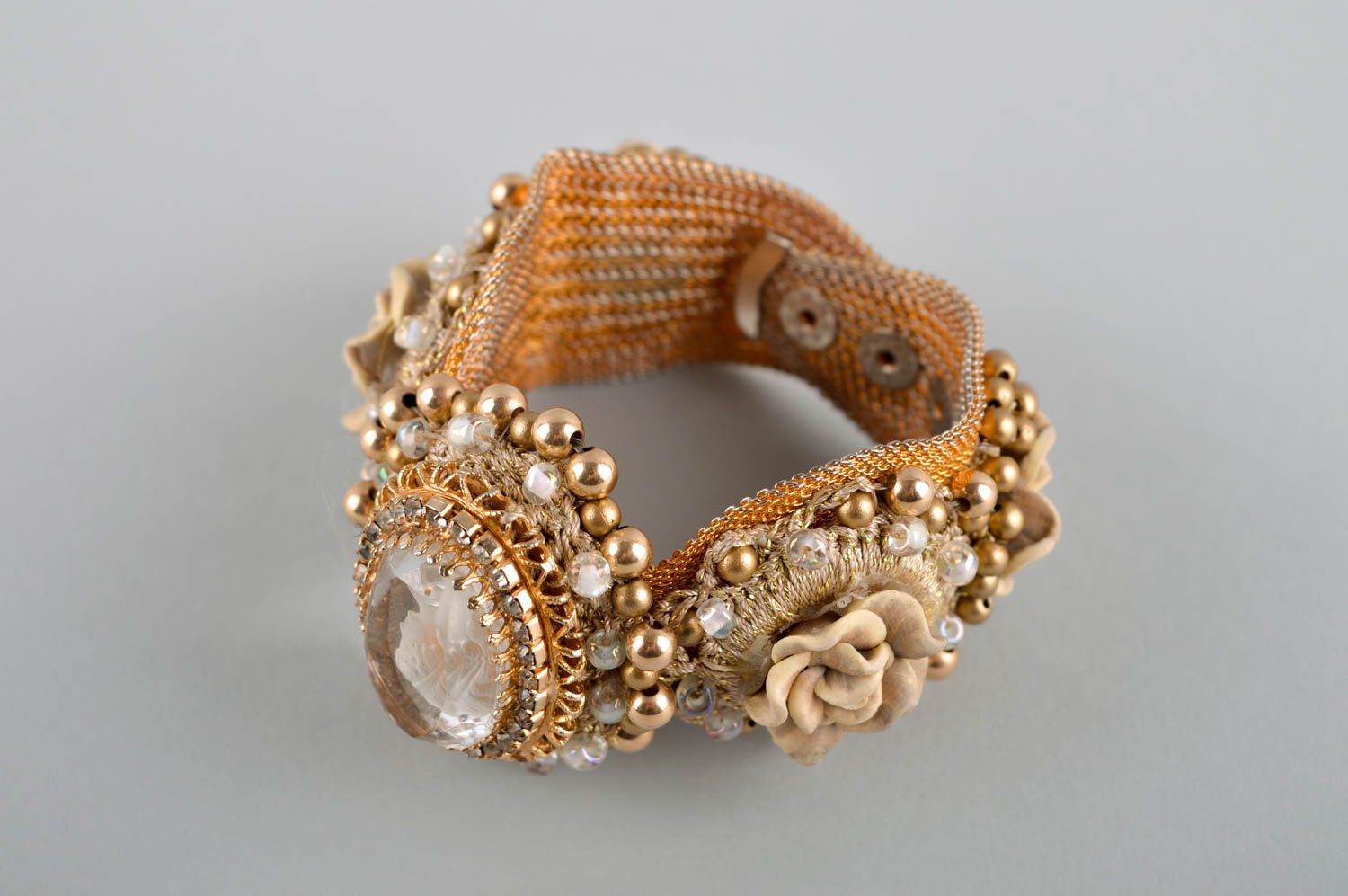 Handmade designer wide bracelet unusual flower bracelet wrist accessory photo 2