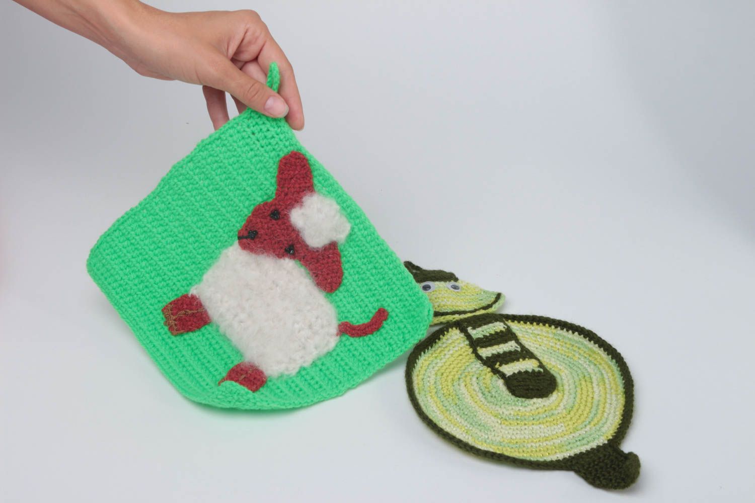 Crocheted handmade pot holders textile for home kitchen supplies 2 items photo 5