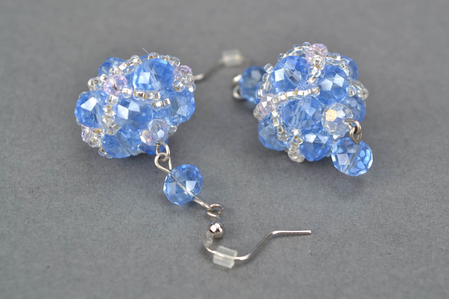 Handmade earrings with crystal beads and seed beads Blue Crystal photo 3