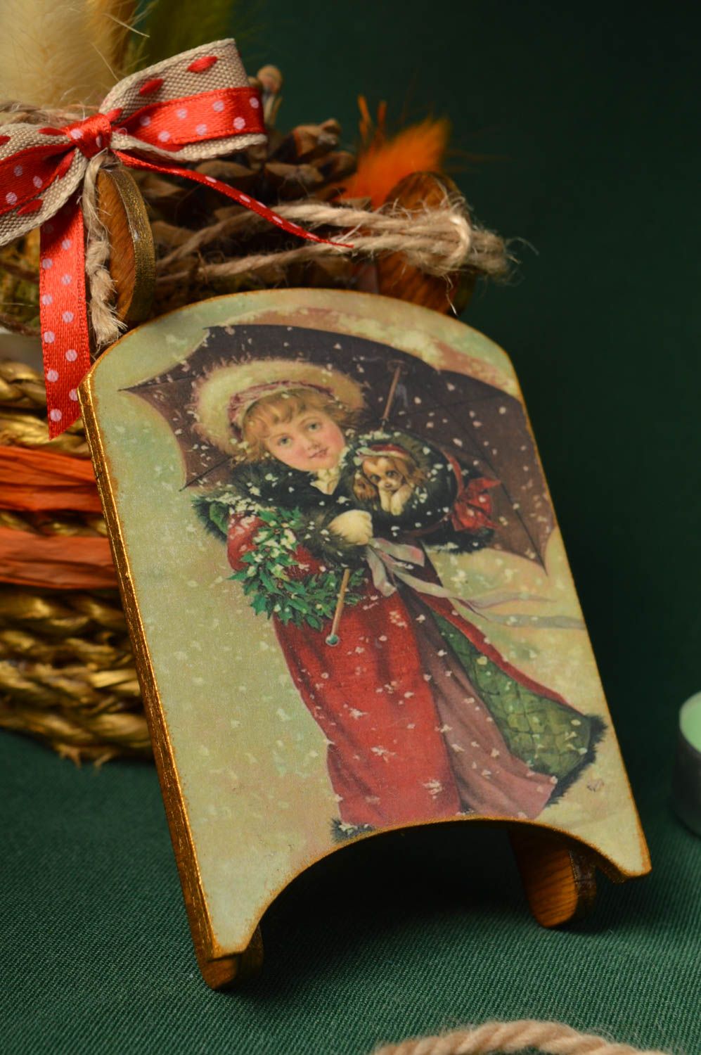 Adorno navideño hecho a mano decoración de interior trineo decorativo  foto 1