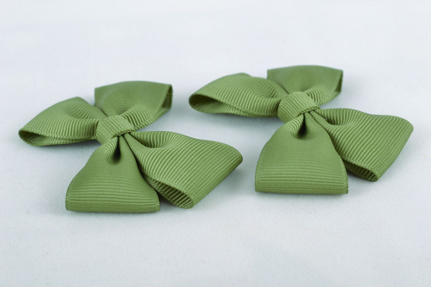 Green handmade beautiful stylish bow ribbons for scrunchy or hair pin set of 2 pieces photo 5