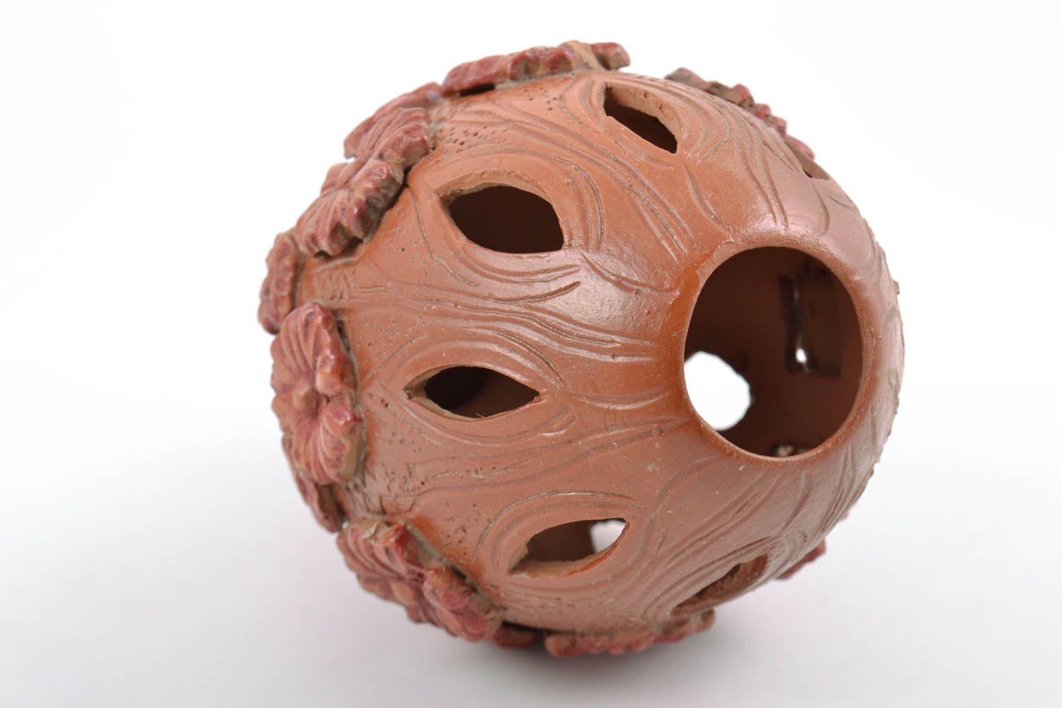Небольшая ваза в виде яйца с лепным декором красивая коричневая ручной работы фото 4