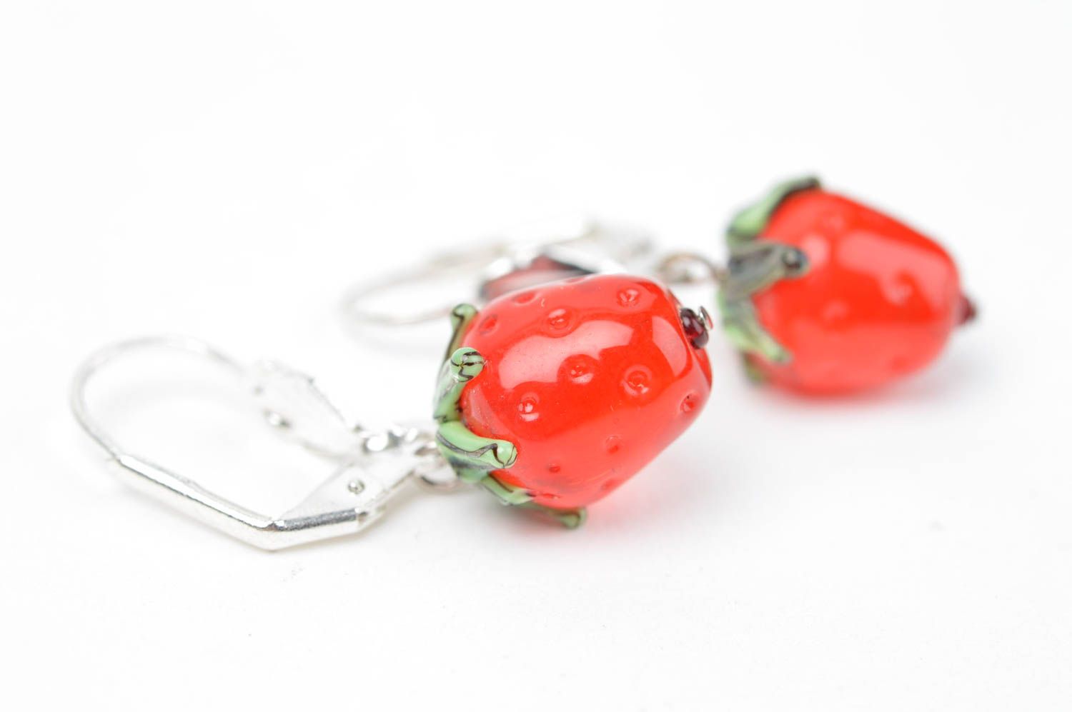 Handmade Glas Ohrringe Damen Schmuck Accessoire für Frauen rote Beeren lustig foto 3