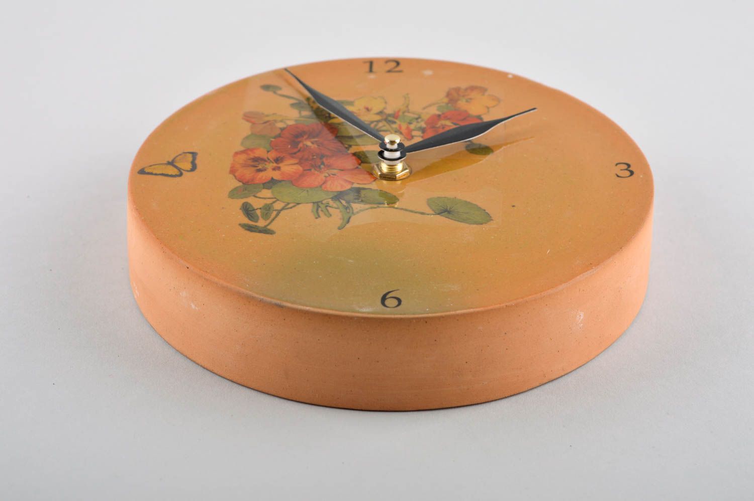 Horloge céramique faite main Horloge ronde avec fleurs Décoration maison photo 3