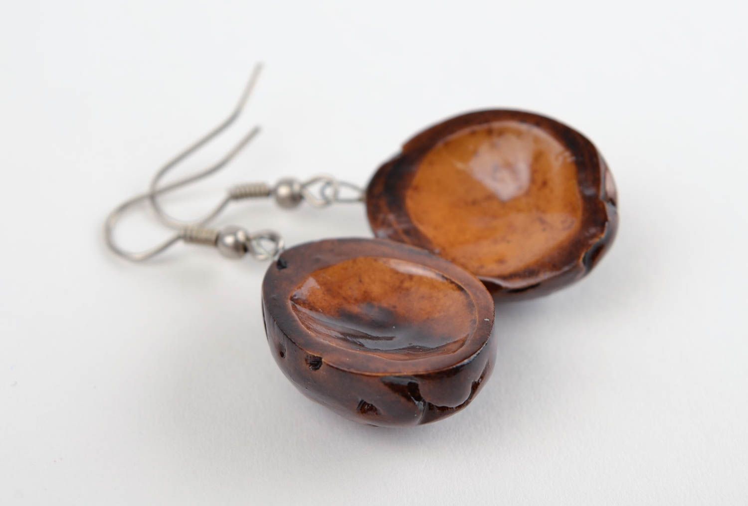 Handmade Holz Ohrringe Damen Schmuck Accessoires für Frauen aus Aprikosenkernen foto 5