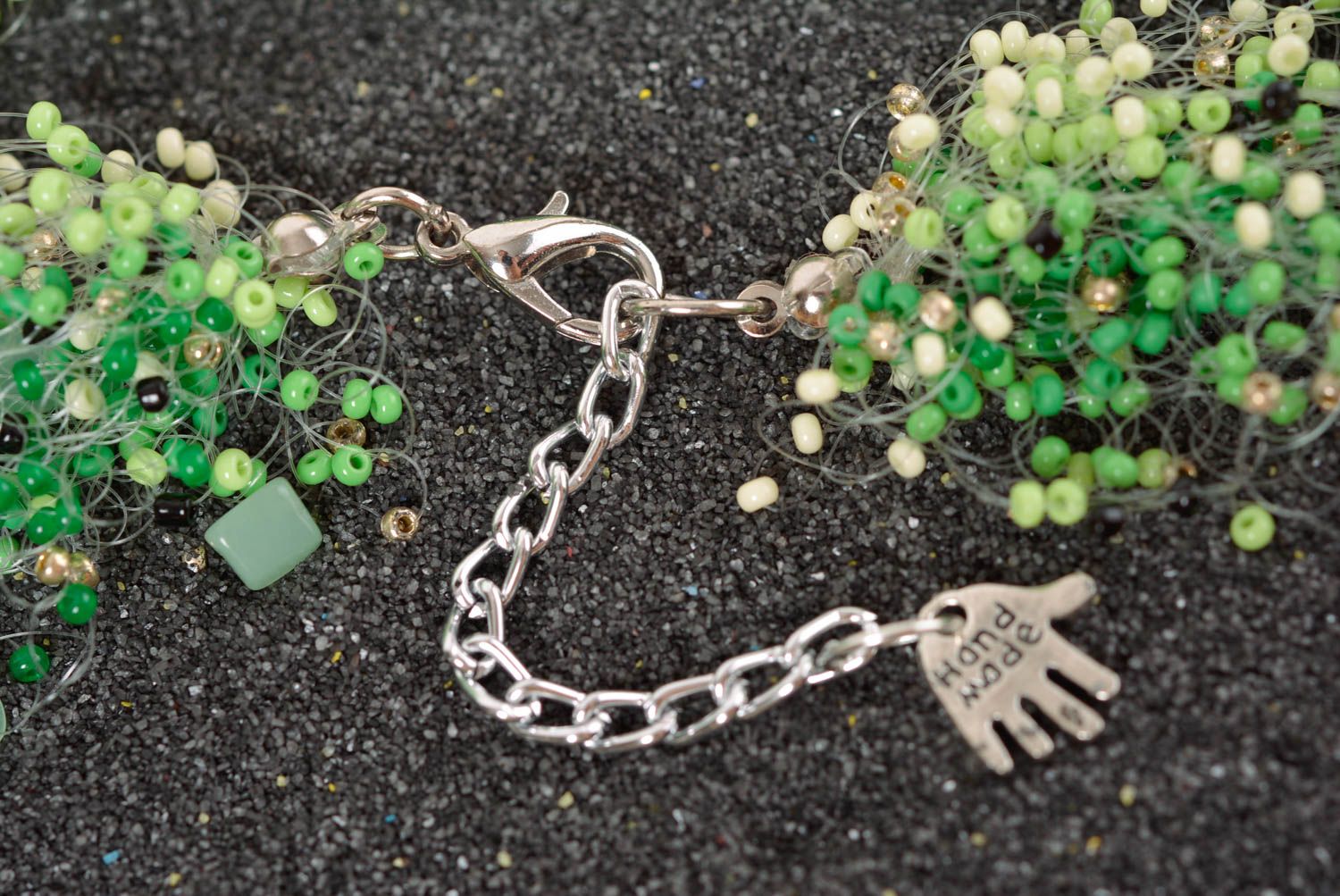 Lange Halskette Damen Halskette Schmuck handgemacht Glasperlen Schmuck grün foto 5