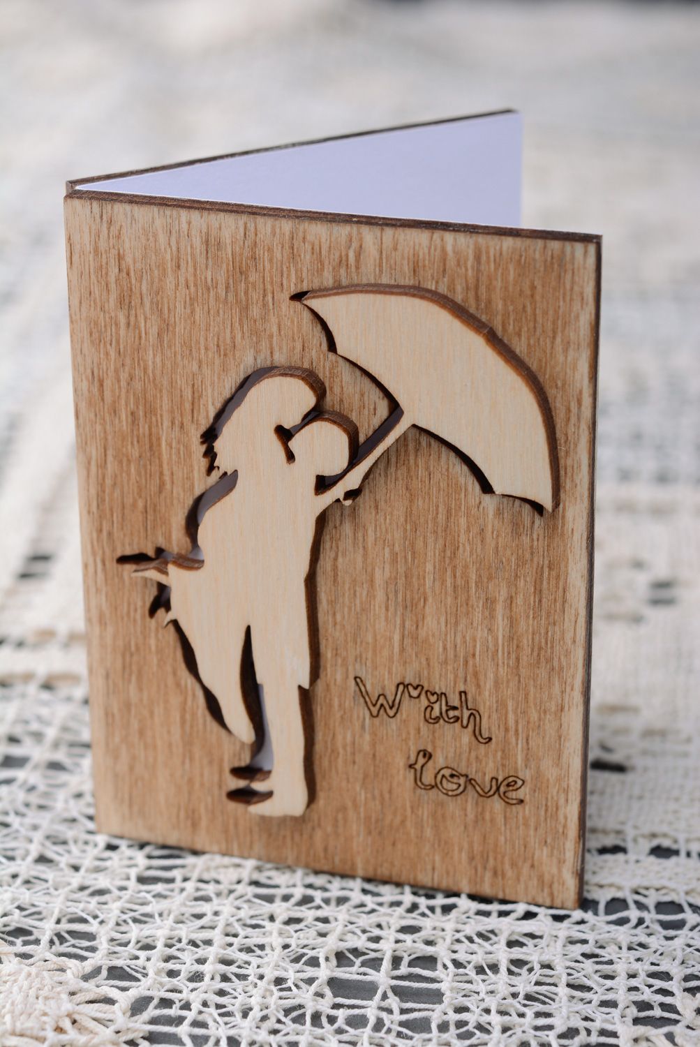 Plywood greeting card with couple in love image photo 1