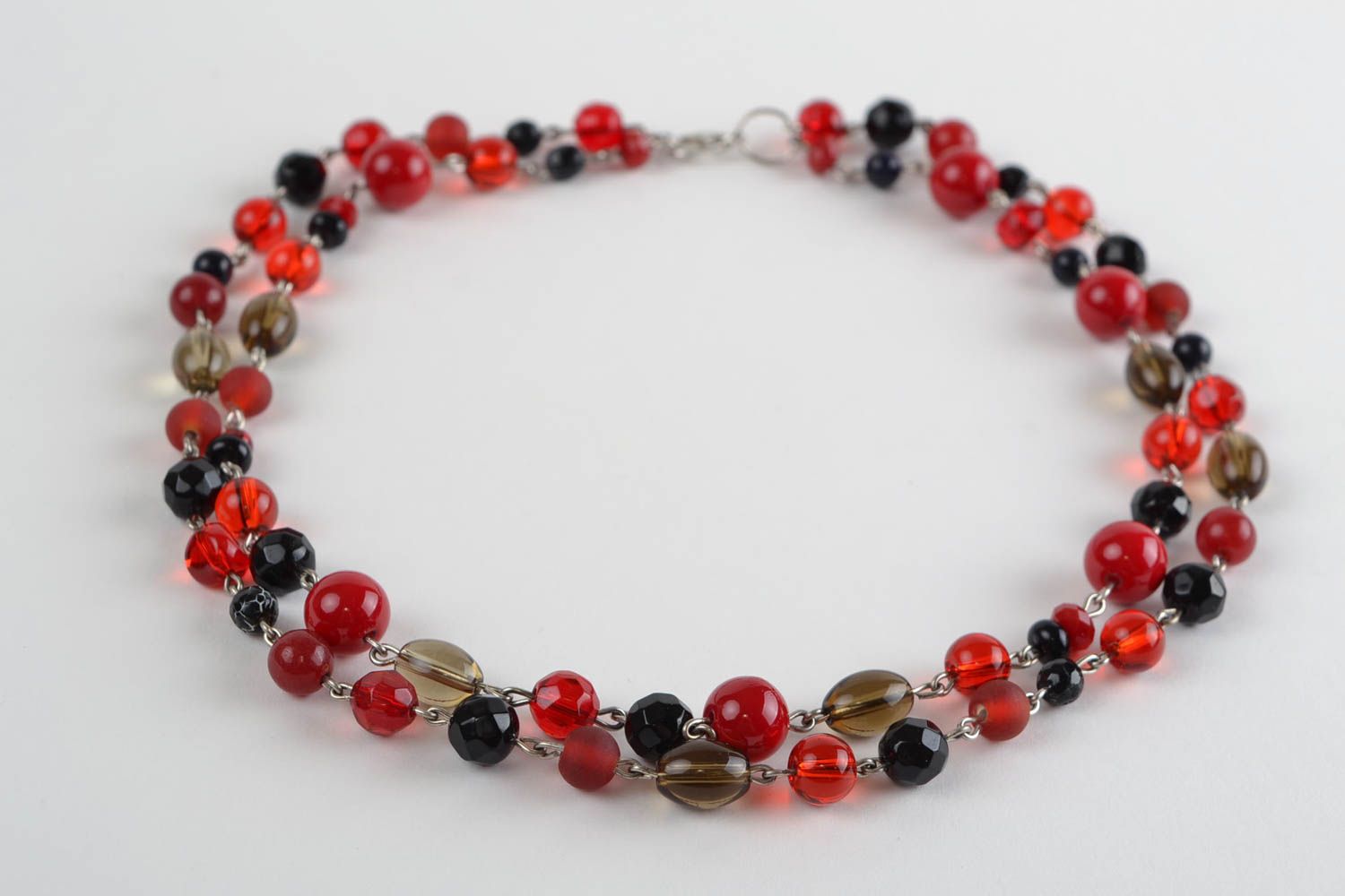 Handmade long women's necklace with natural stone and glass beads red and black photo 5