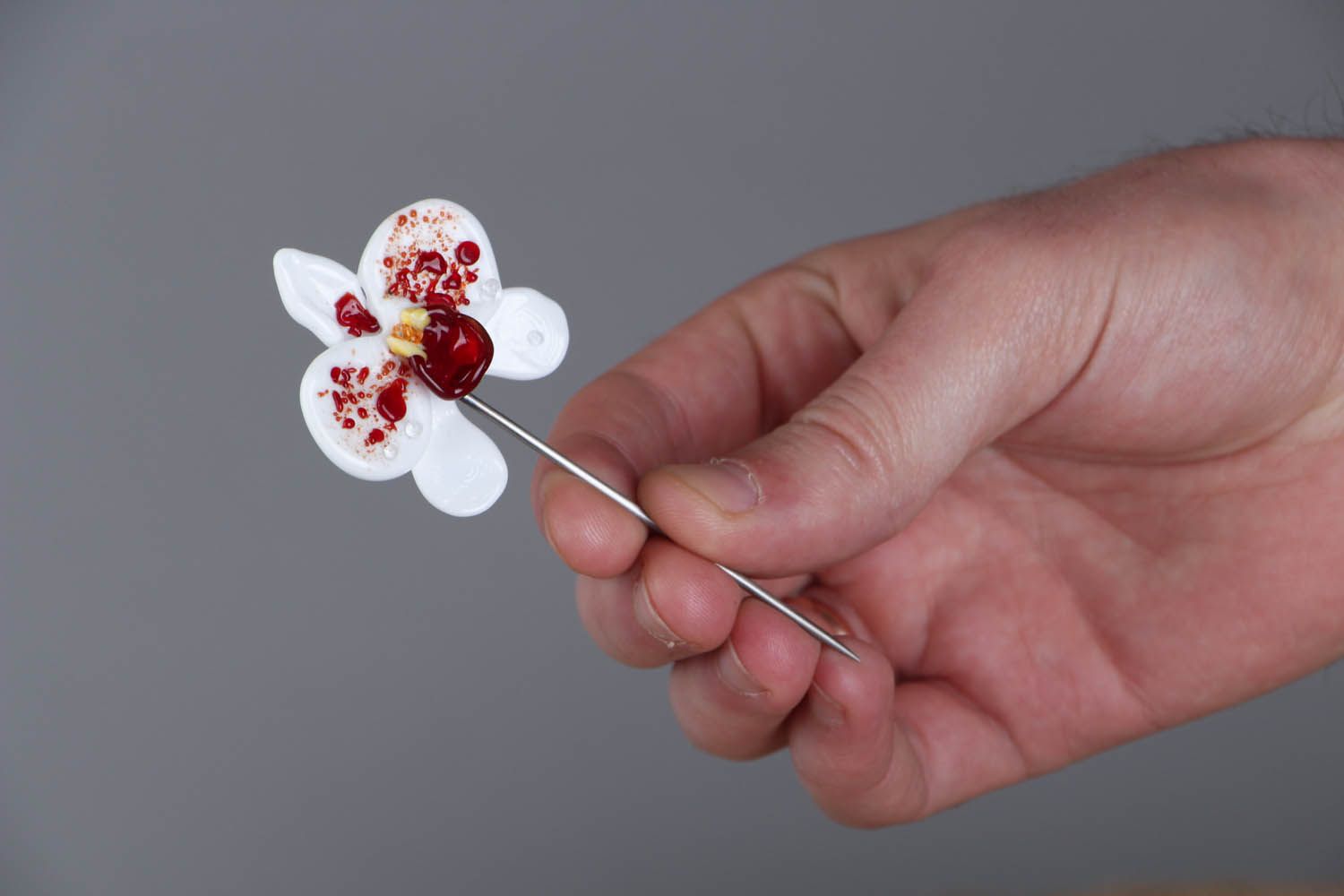 Glass brooch White Orchid photo 5