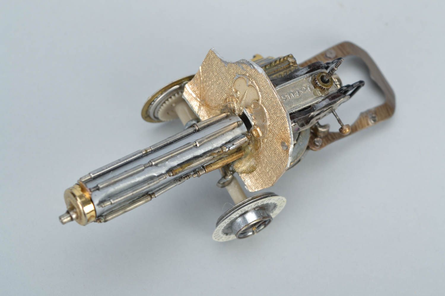 Handmade steampunk metal figurine with clock mechanisms Machine Gun Maxim photo 3