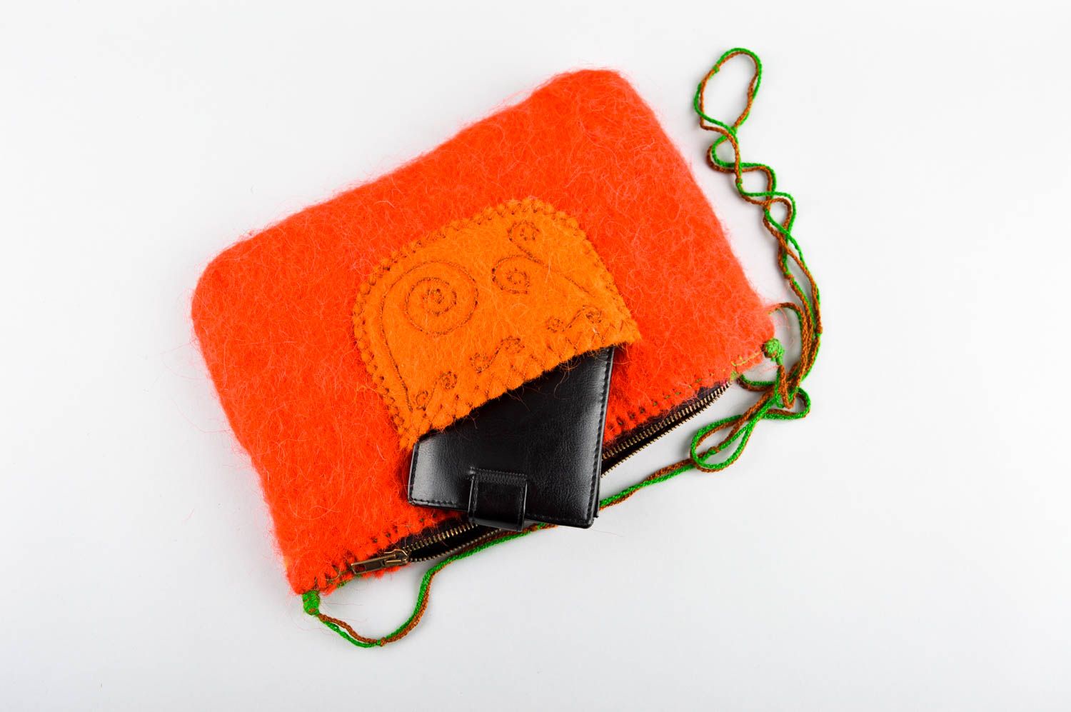 Сумка ручной работы кошелек для женщин оранжевый стильная сумка с вышивкой фото 5