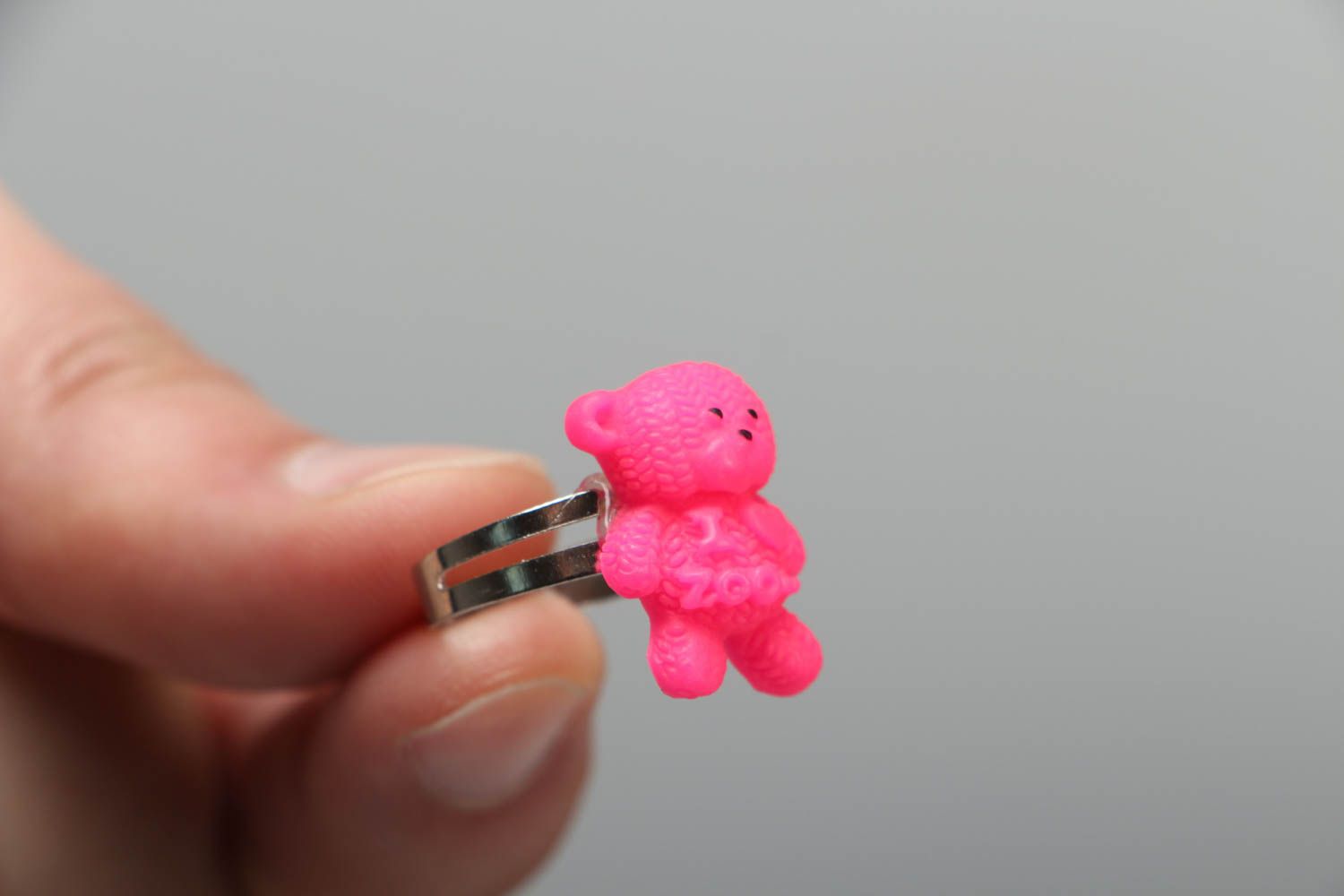 Кольцо из полимерной глины Розовый мишка фото 3