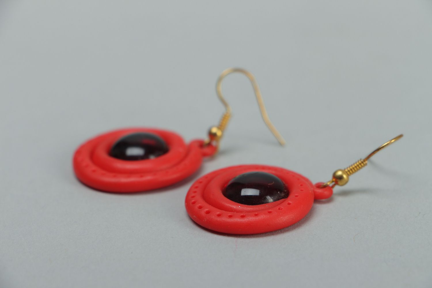 Bright red polymer clay earrings photo 2
