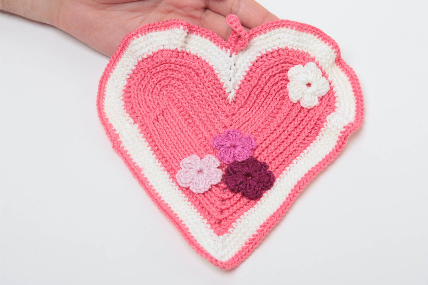 Manique au crochet faire main Textile de cuisine coeur rose Accessoire cuisine photo 5