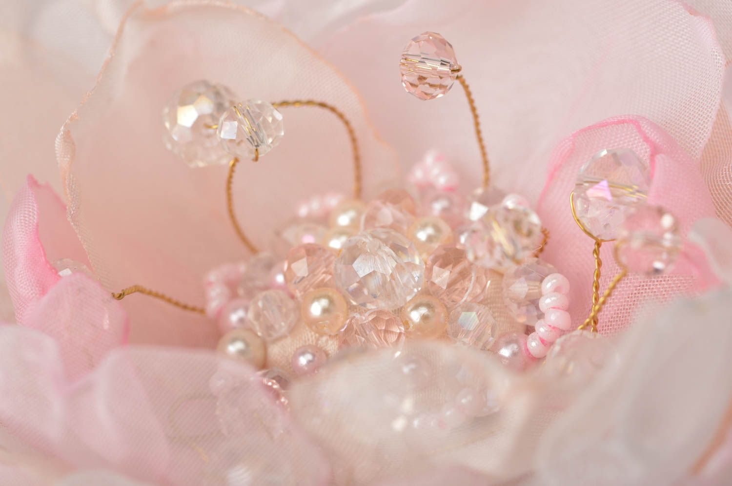 Handmade Haarspange Blume große Brosche Damen Modeschmuck weiß rosa aus Seide foto 4