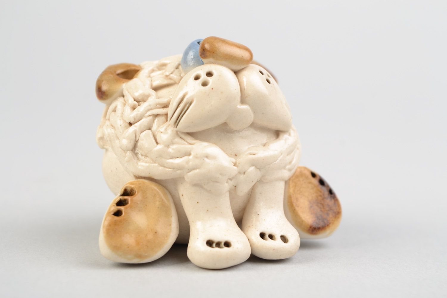 Забавная авторская расписанная глазурью глиняная фигурка льва ручной работы фото 3