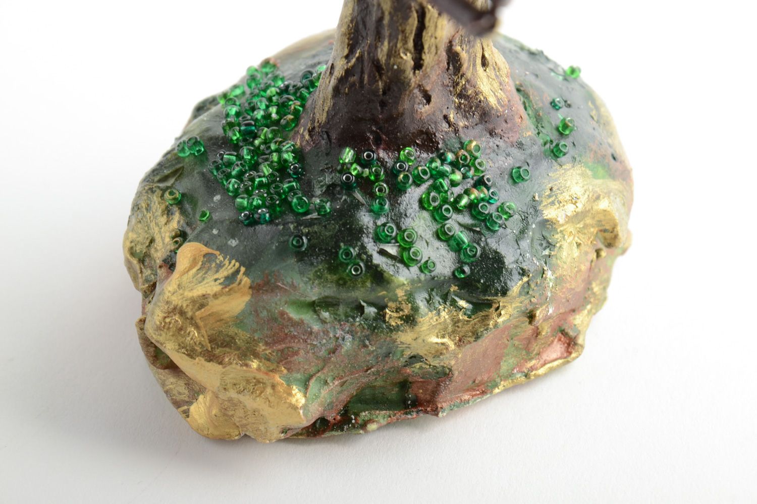 Arbre décoratif en perles de rocaille original vert artificiel fait main photo 3