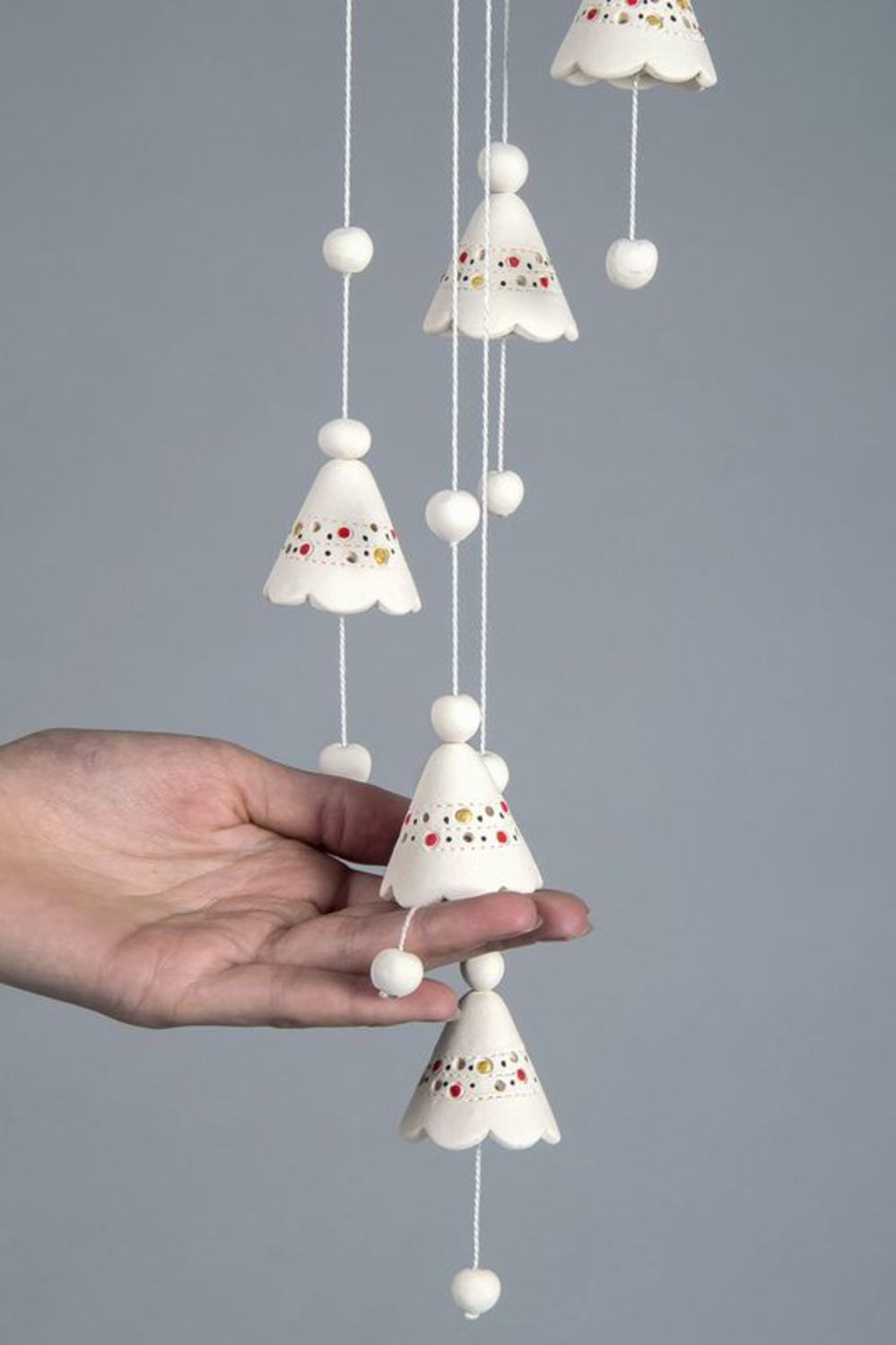 Hanging ceramic bells with poppies photo 3