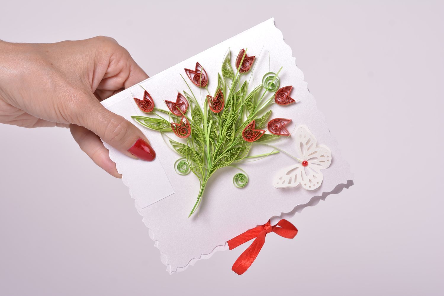 Carte de voeux blanche faite main en carton bouquet de fleurs Cadeau original photo 5