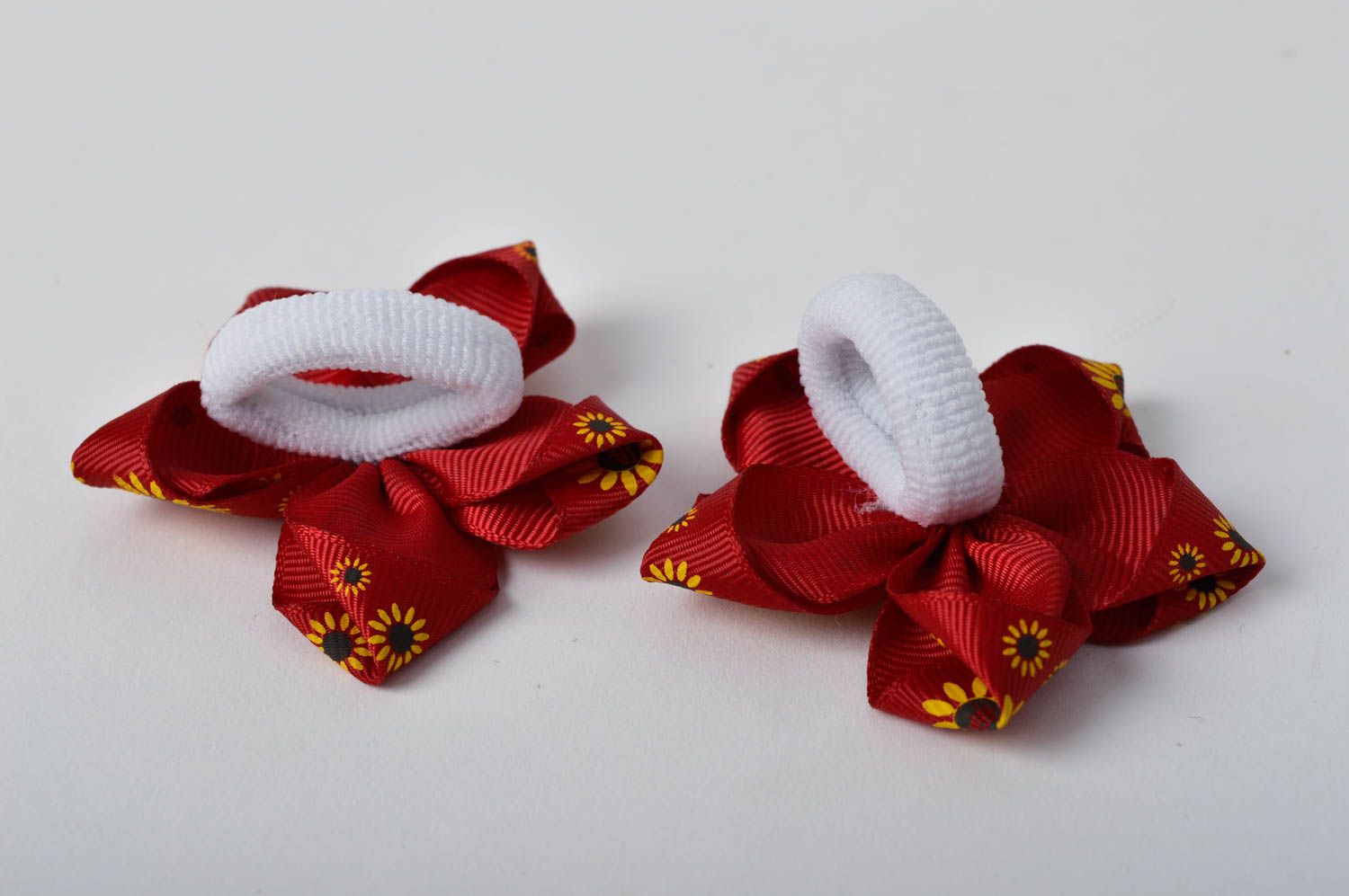 Handmade hair tie 2 pieces textile scrunch flower hair scrunchie for kids photo 5