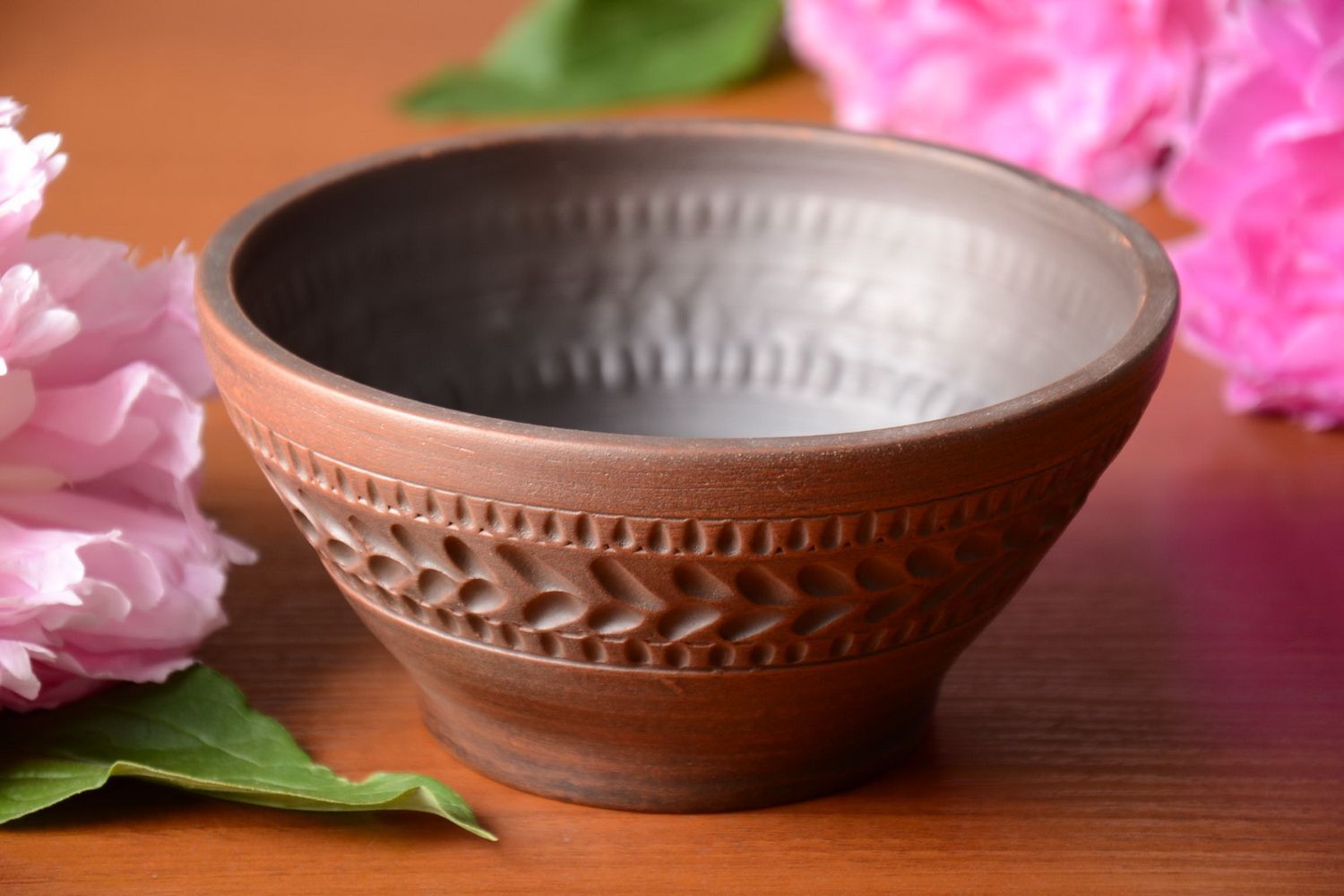 Beautiful small handmade designer brown clay bowl 350 ml photo 1