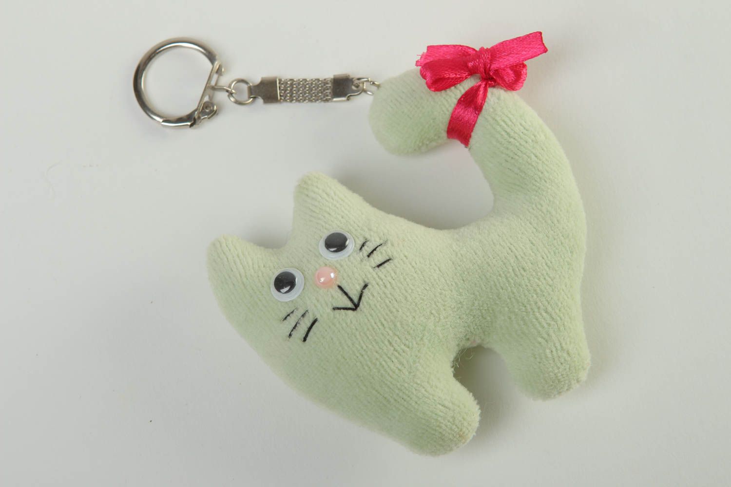 Porte-clé peluche chat Porte-clef fait main vert velours Accessoire pour clé photo 2