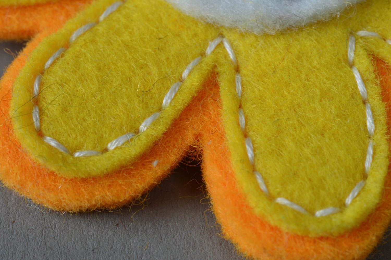 Beautiful unusual bright yellow handmade designer felt fabric soft flower brooch photo 2