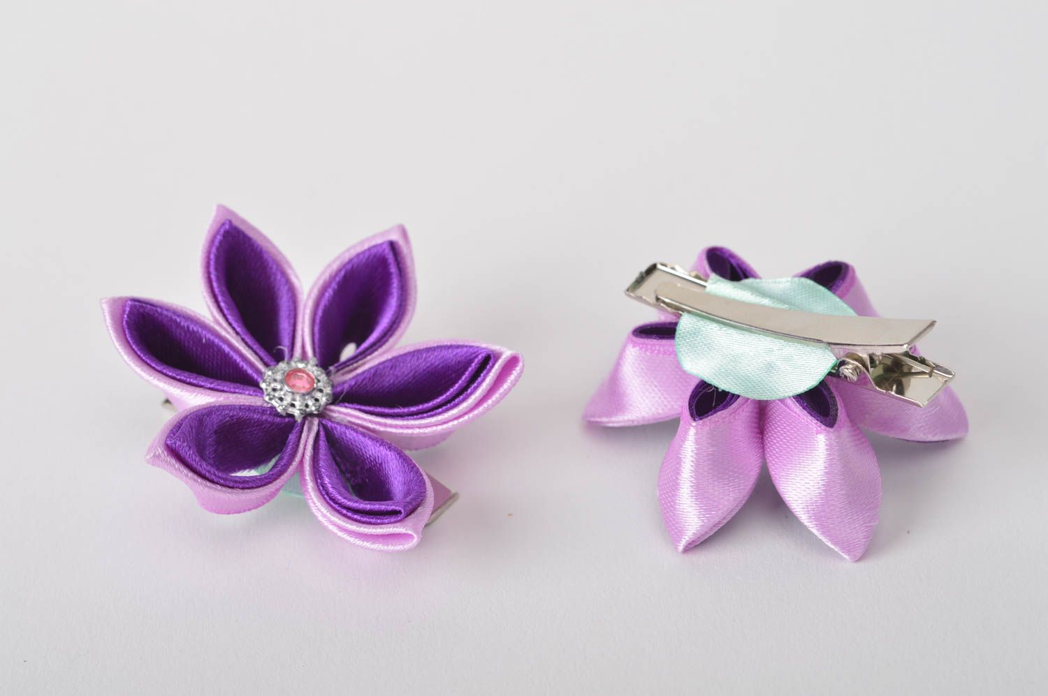 Handmade hair clips for kids stylish kanzashi hair clips 2 pieces violets photo 2