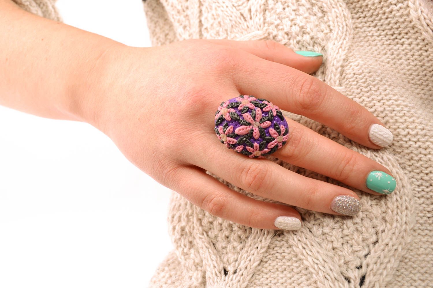 Large polymer clay ring photo 5