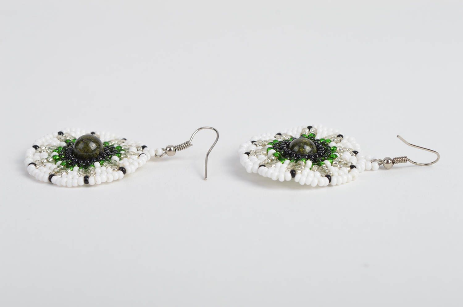 Round handmade seed beaded earrings unique designer jewelry accessories  photo 4