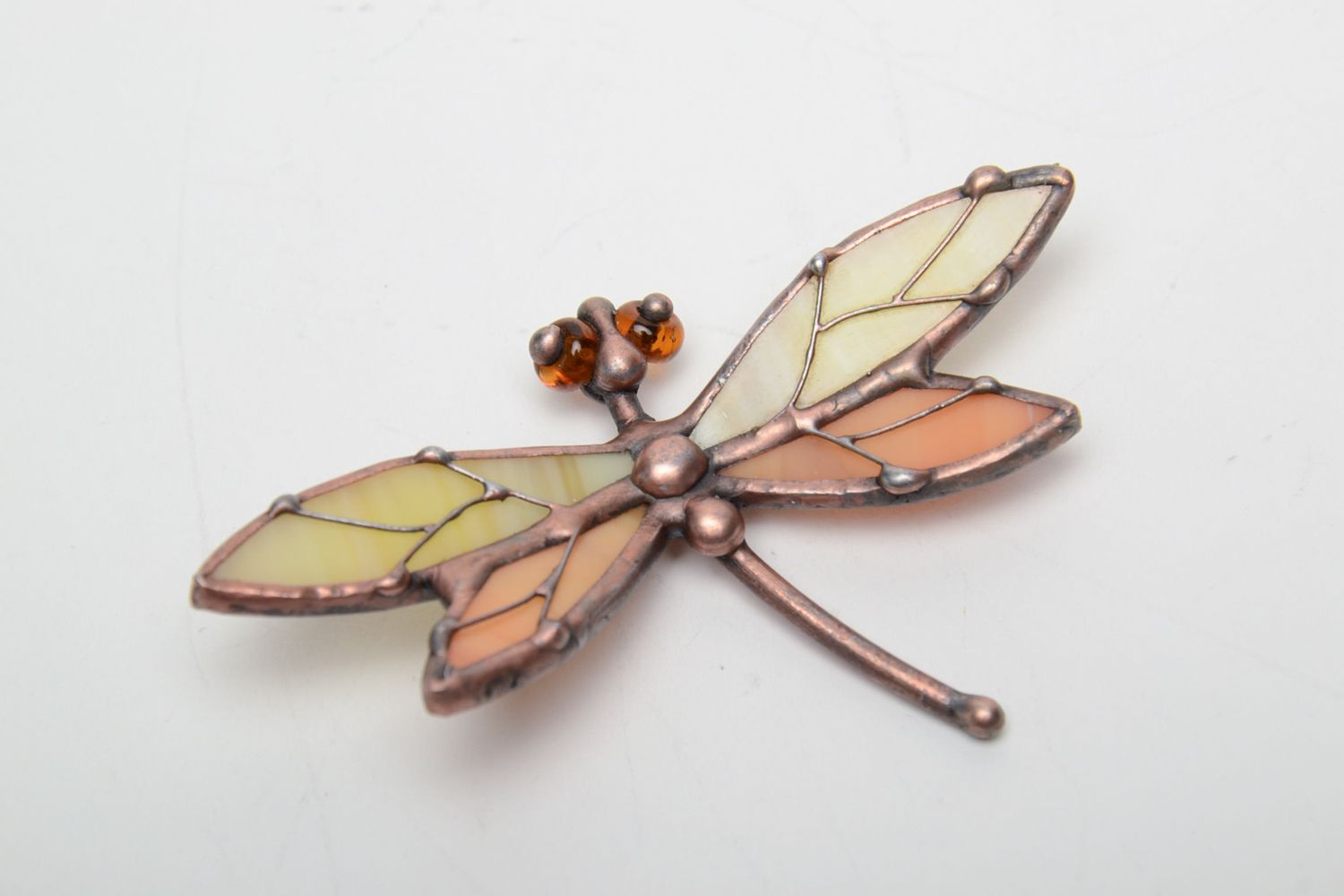 Handmade stained glass brooch in the shape of dragonfly photo 3