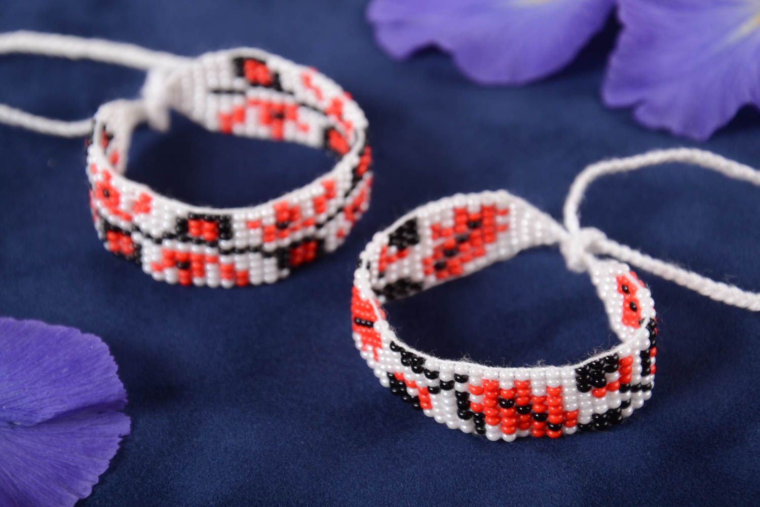 Set of 2 handmade beaded bracelets woven bead bracelets ethnic style gift ideas photo 1