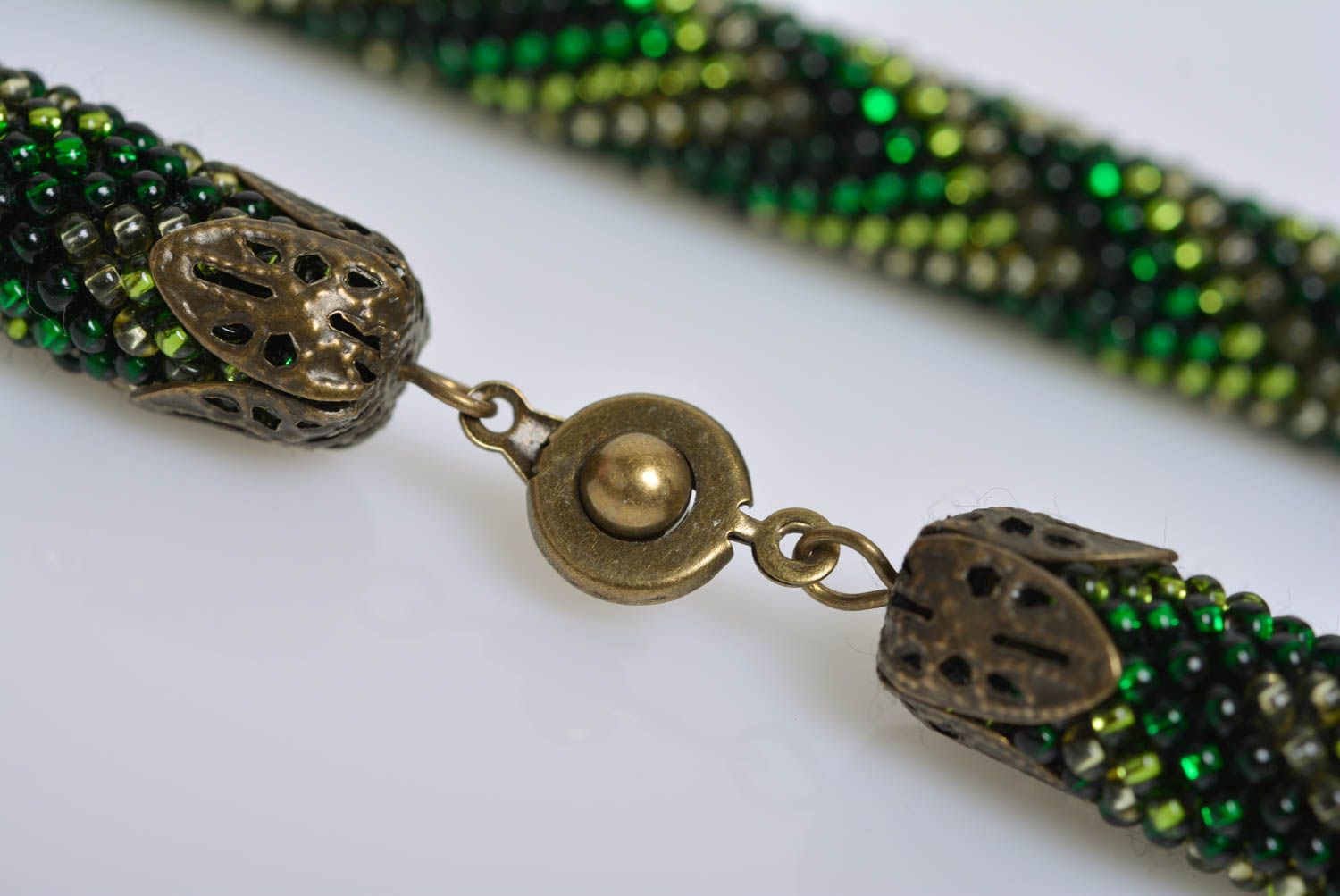 Collier spirale en perles de rocaille fait main tressé vert élégant original photo 5