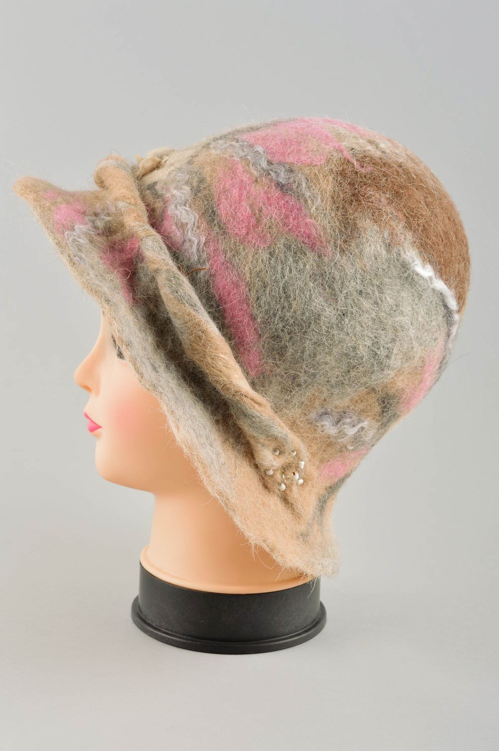 Handmade Damen Hut originell Accessoire für Frauen Filz Hut beige modisch foto 3