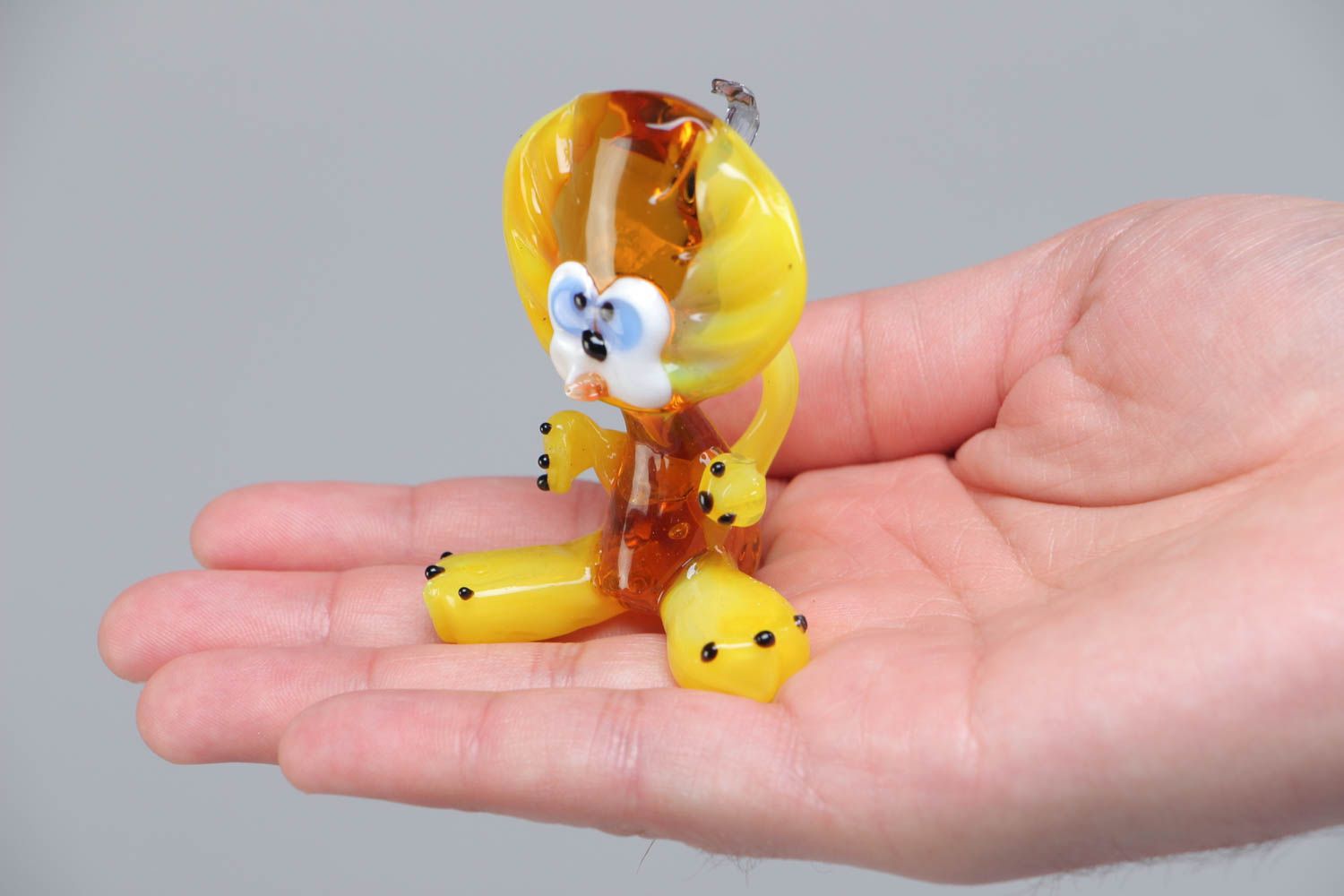 Handmade collectible bright lampwork glass miniature animal figurine of lion photo 4
