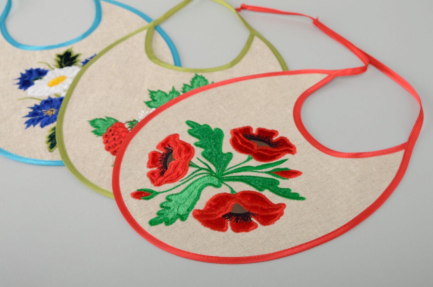 Handmade embroidered children's bib for girl Poppies photo 5