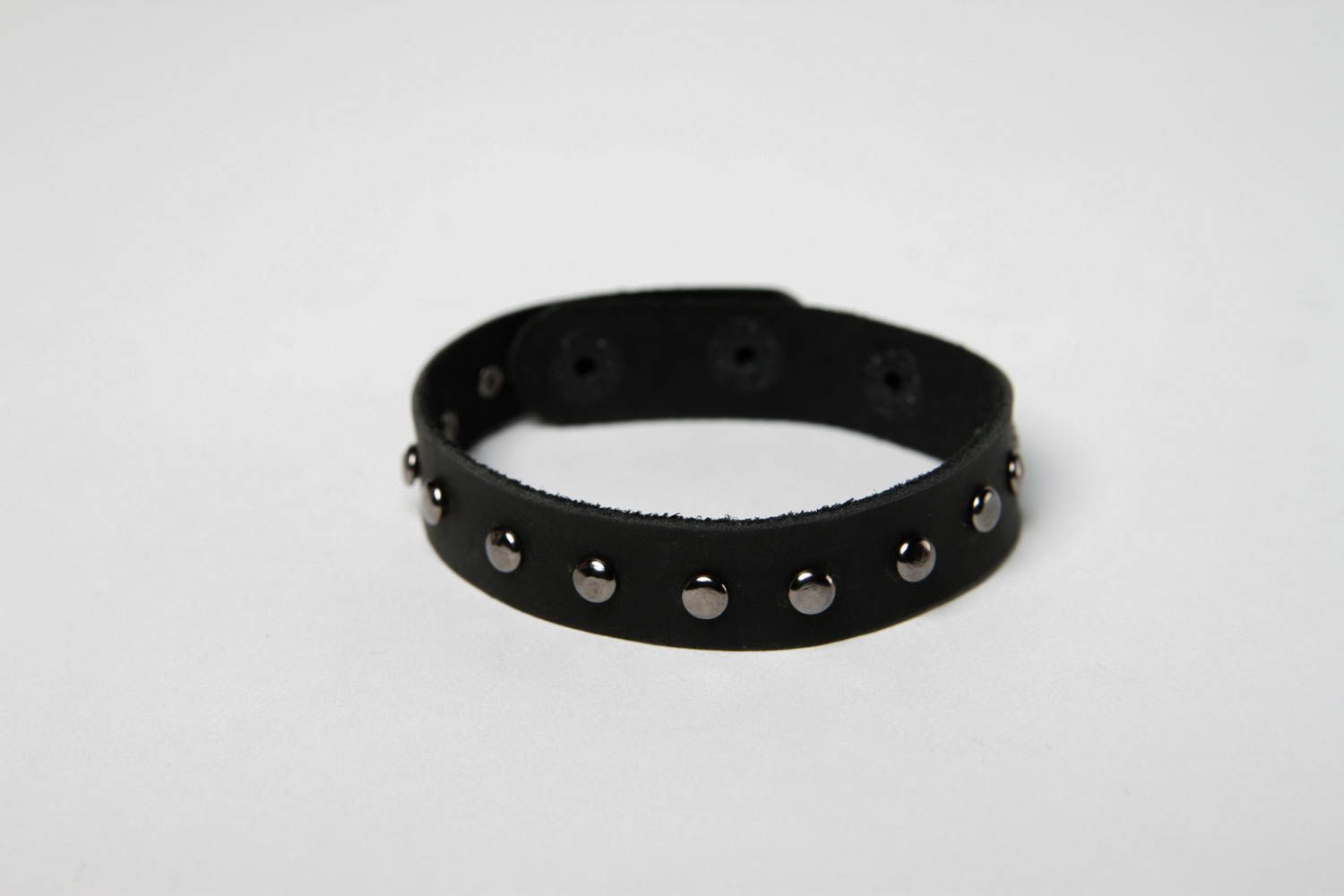 Bracelet cuir Bijou fait main noir unisexe métal Accessoire tendance cadeau photo 3