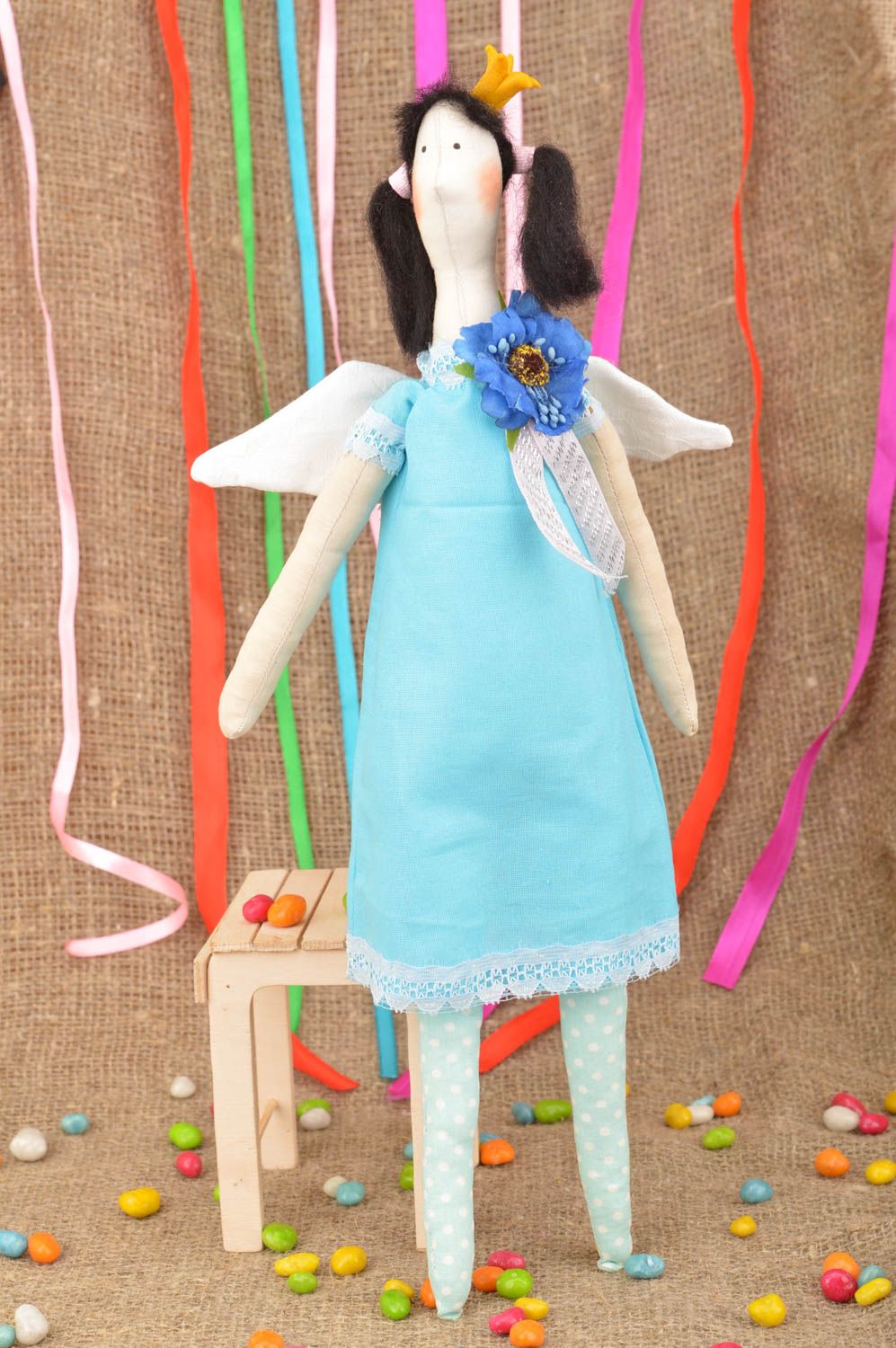 Beautiful unusual cute handmade soft toy in shape of fairy made of cotton photo 1