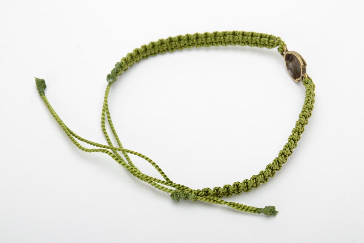 Handmade woven capron thread bracelet of green color with ladybug charm photo 4