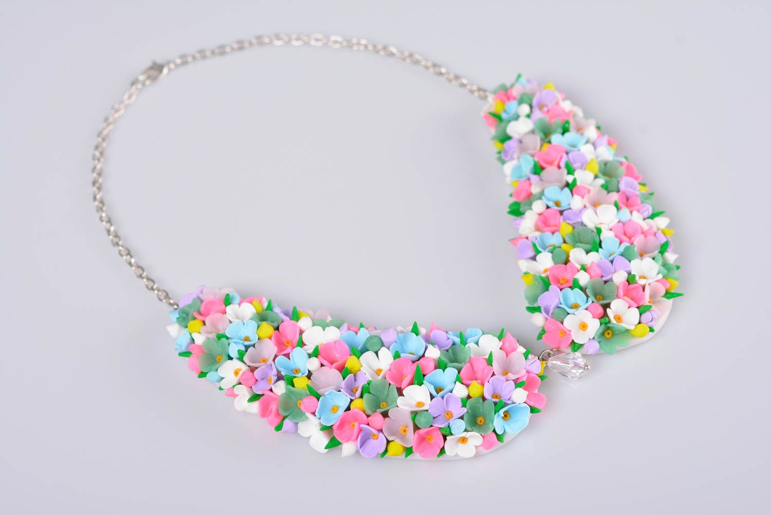 Colorful handmade designer polymer clay flower necklace beautiful jewelry photo 3