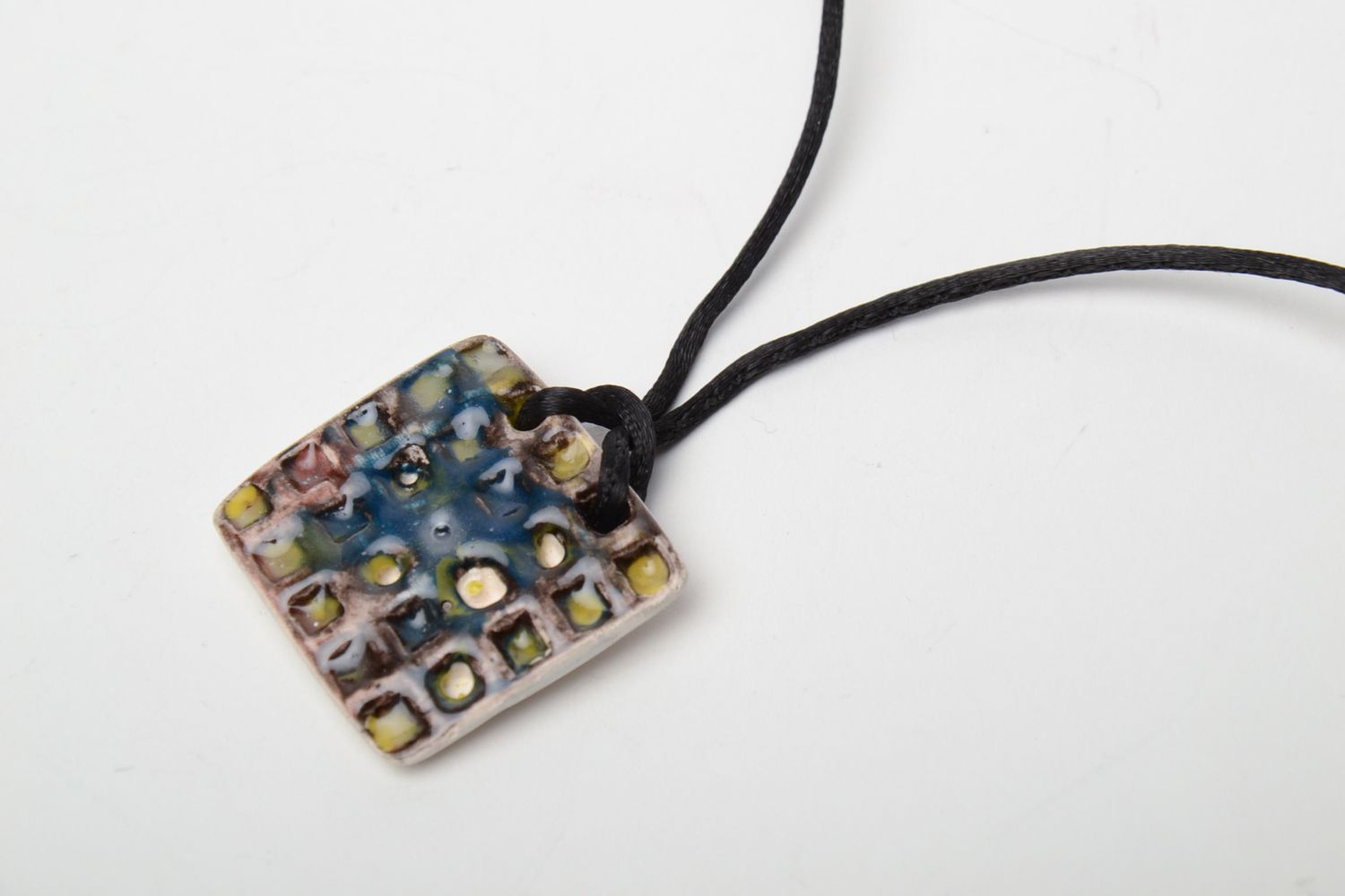 Ceramic pendant painted with enamels with cord photo 4