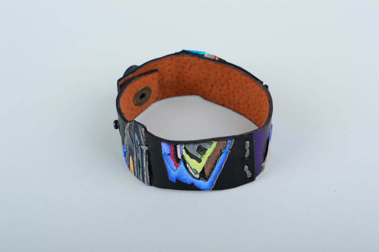Handmade bright wide bracelet elegant leather bracelet stylish accessory photo 3