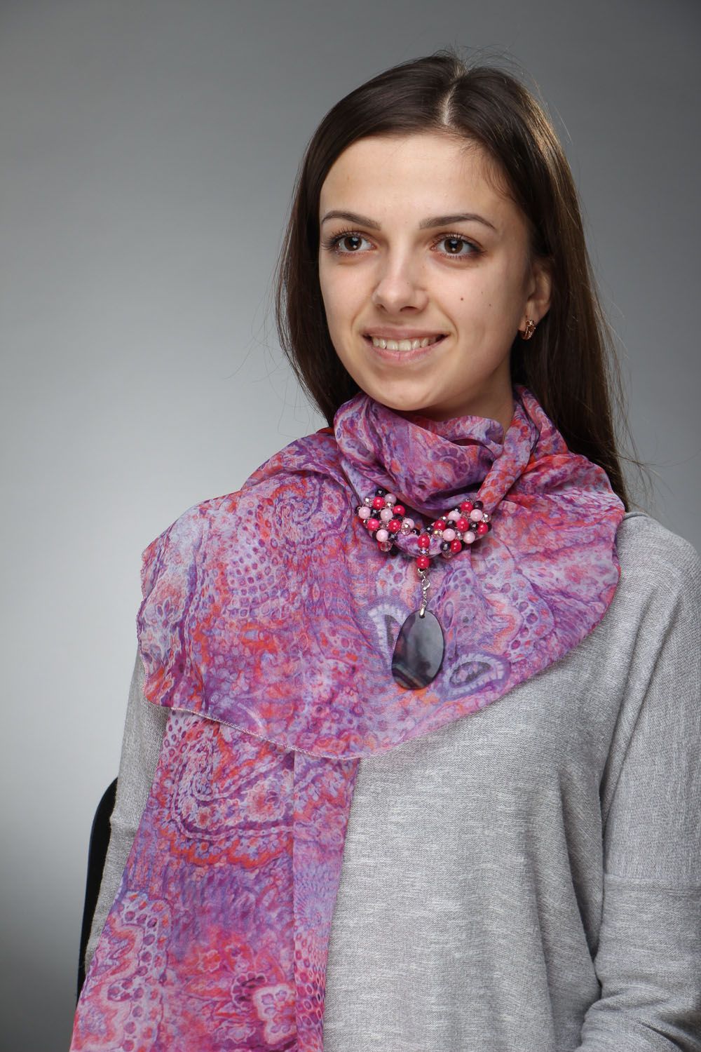 Silk scarf with natural stones photo 5