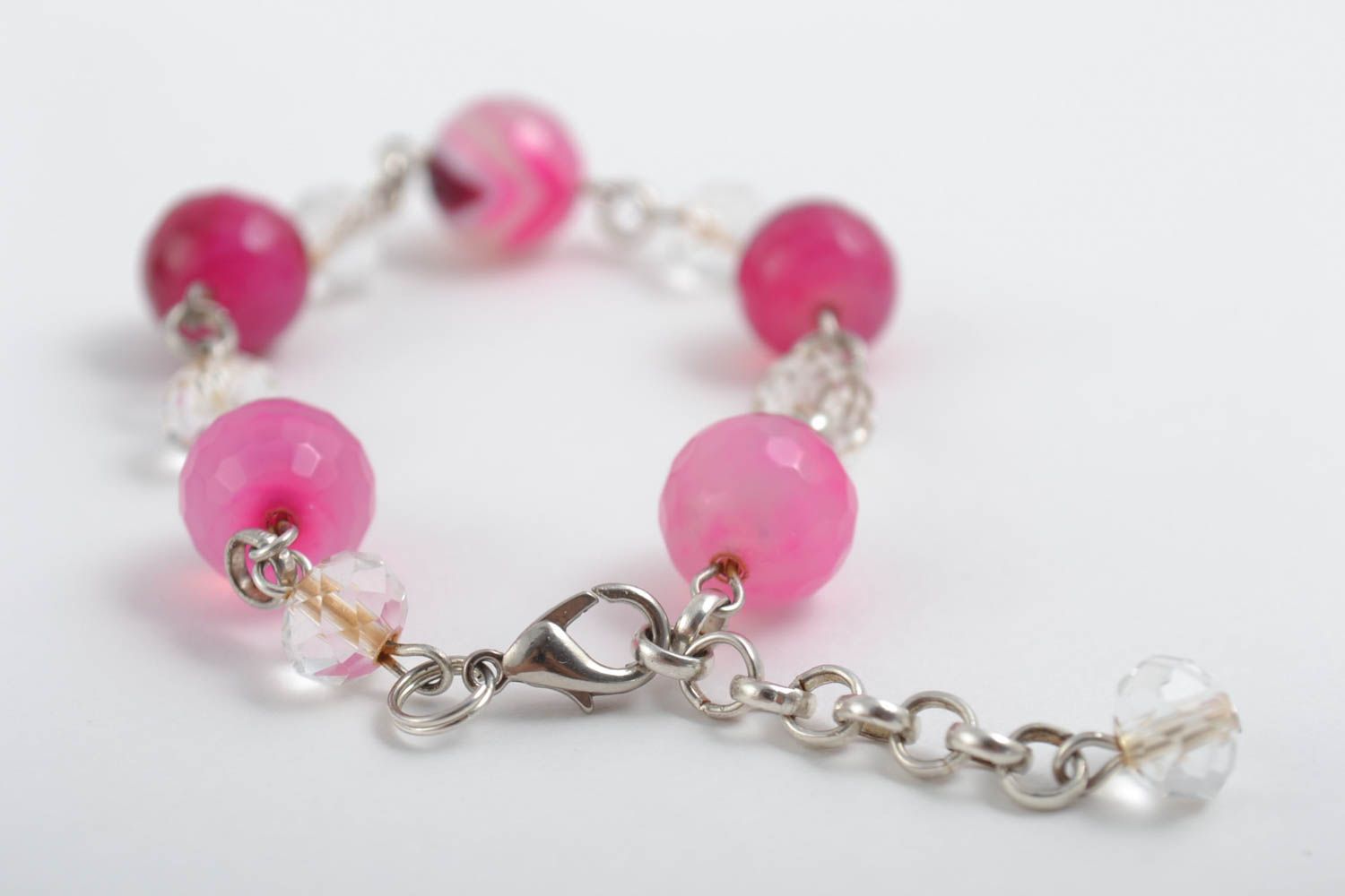 Bracelet en pierres Bijou fait main rose agate cristal Accessoire femme photo 5