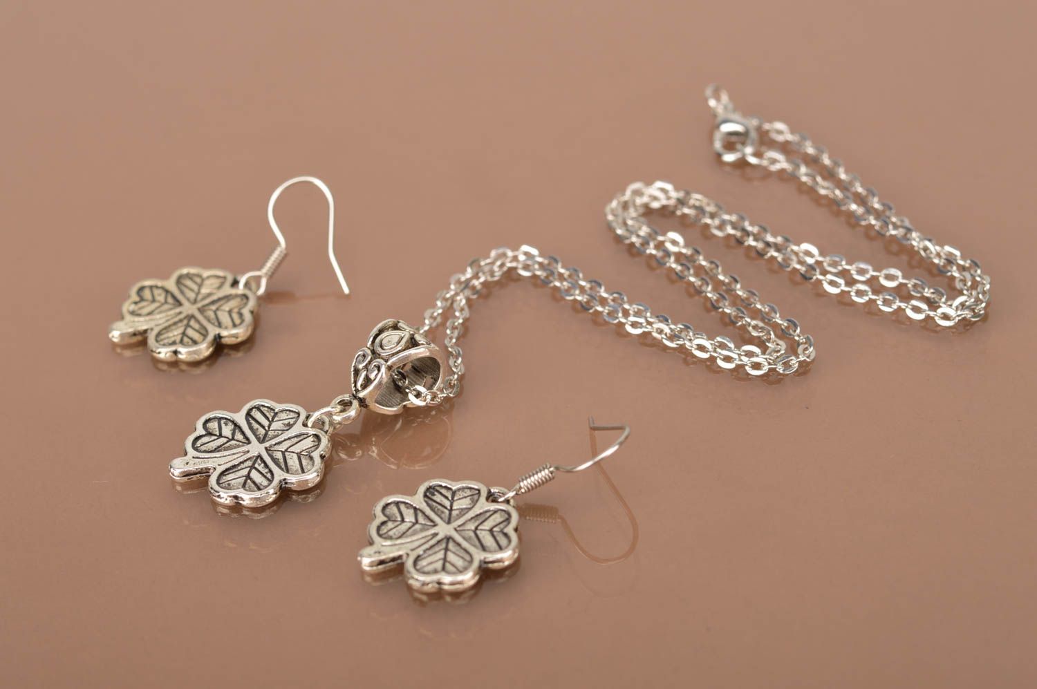 Unusual handmade jewelry set metal earrings metal pendant designer accessories photo 4