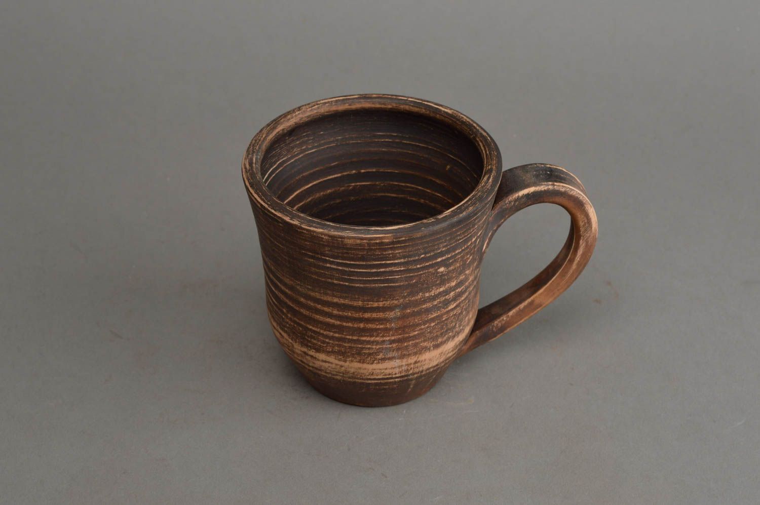 8 oz unglazed natural clay coffee cup in brown color with handle photo 3