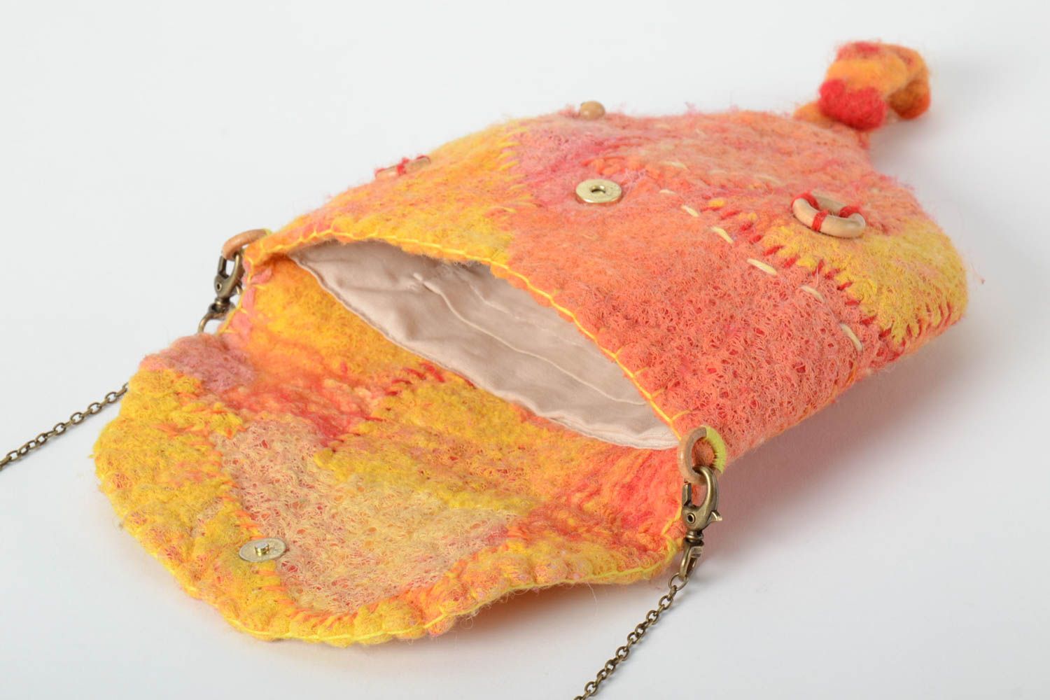 Pochette bandoulière Sac fait main en laine feutrée orange Cadeau femme photo 3
