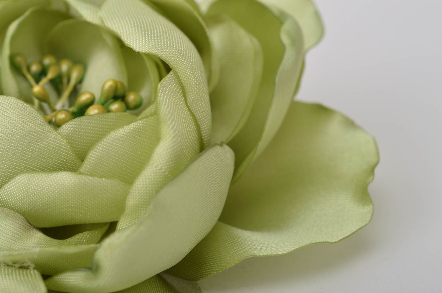 Broche Barrette fleur verte faite main grande en satin Cadeau pour femme photo 9