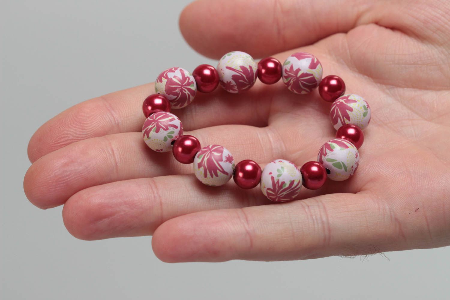 Colorful handmade children's bracelet with polymer clay and ceramic beads photo 5