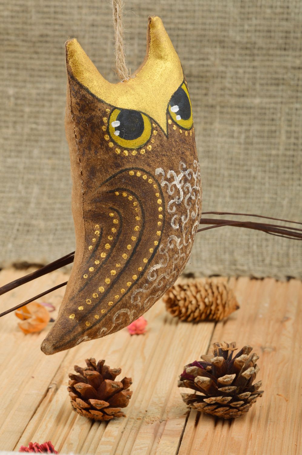 Scented handmade fabric soft toy owl with eyelet photo 1